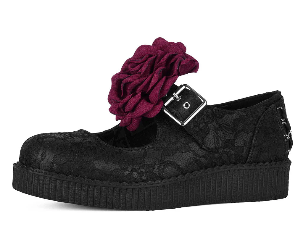 Black TUKskin Flower Lace Viva Low Mary Jane