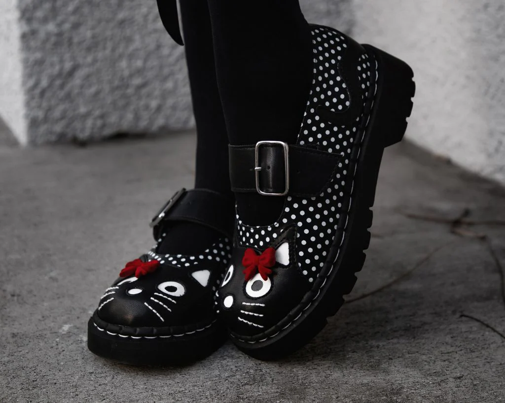 Black Polka Dot Kitty Mary Jane