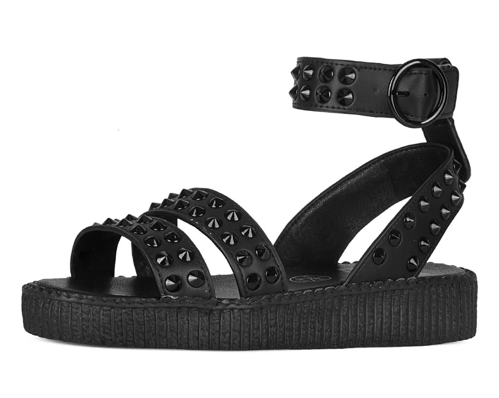 Black TUKskin Studded Ankle Strap Sandal