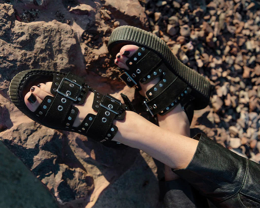 1259-Black-Suede-Flat-Stud-Viva-Mondo-Sandal-4.webp Black Suede Flat Stud Viva Mondo Sandal