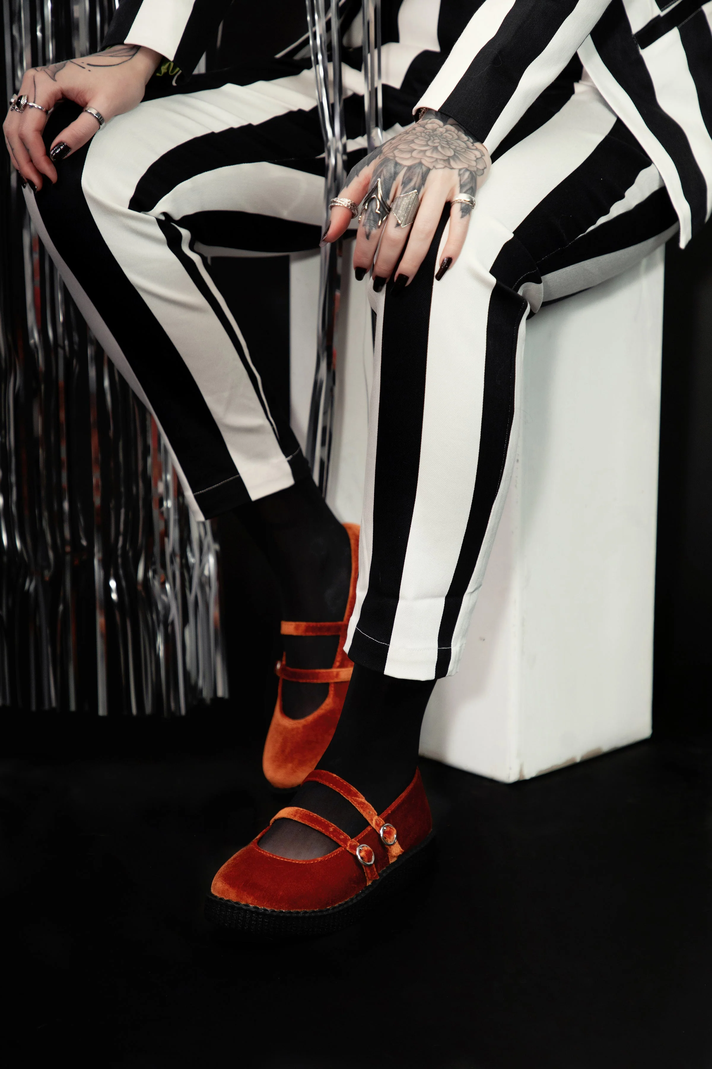 Orange Velvet 2-Strap Mary Jane