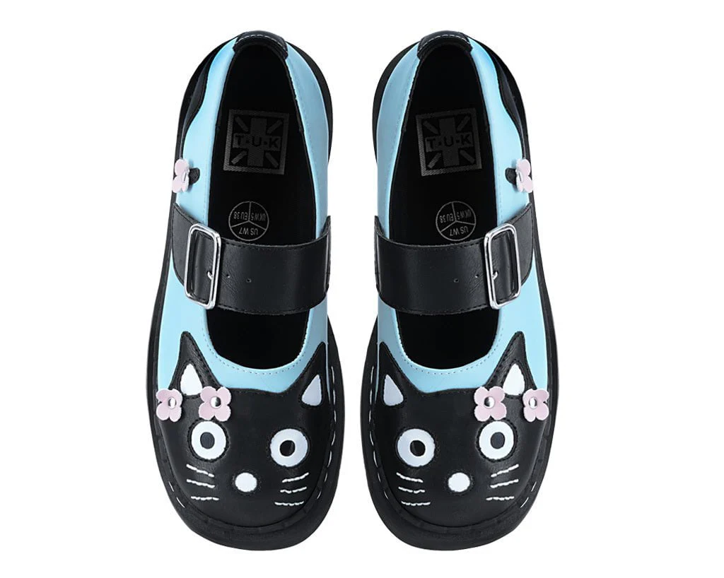 Black & Baby Blue Flower TUKskin Kitty Mary Jane