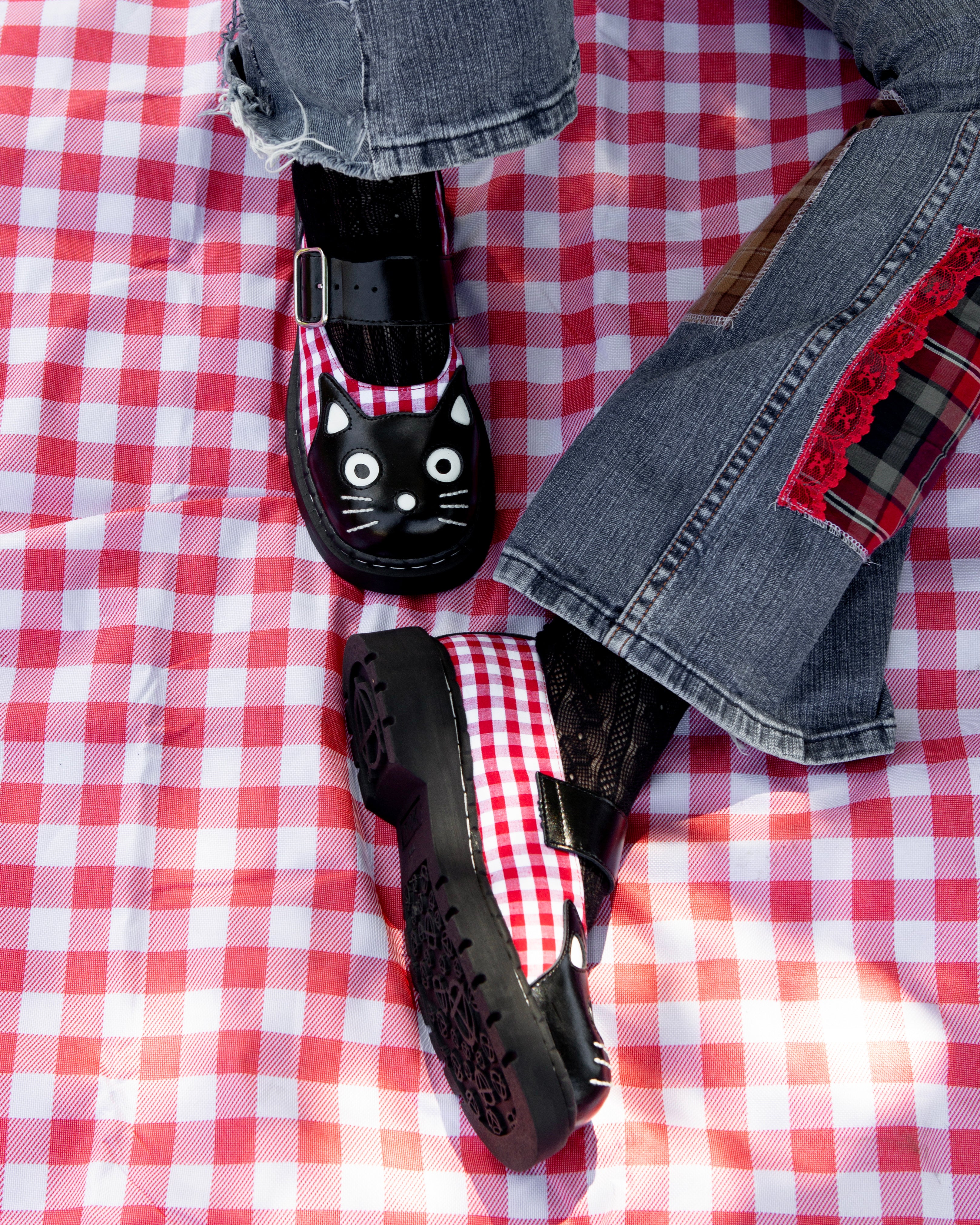 206-Black-Red-Gingham-Kitty-Mary-Jane-8.jpg Black & Red Gingham Kitty Mary Jane