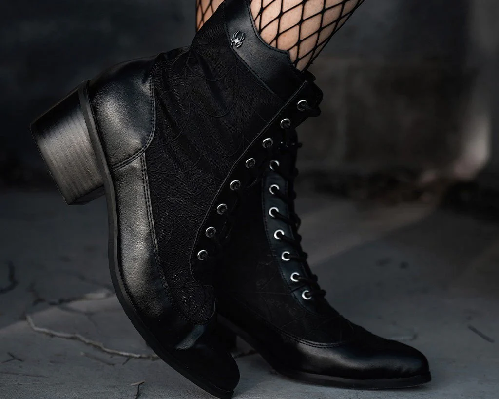 Black Victorian Mesh Spiderweb Boot