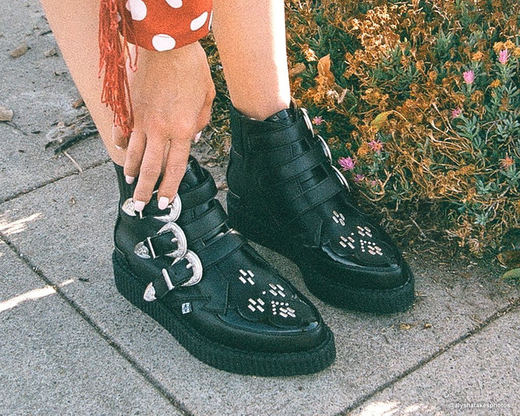 Black TUKskinâ„¢ Western Buckle Pointed Boot