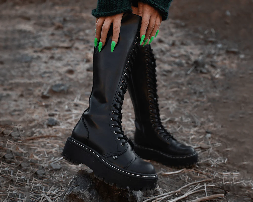 Black TUKskinâ„¢ Knee-high Double Decker Boot