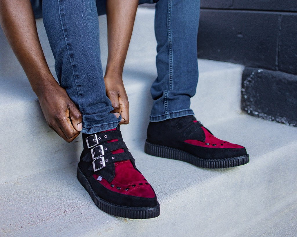 284-Black-Burgundy-3-Buckle-Pointed-Creeper-Boot-4.jpg Black & Burgundy 3-Buckle Pointed Creeper Boot