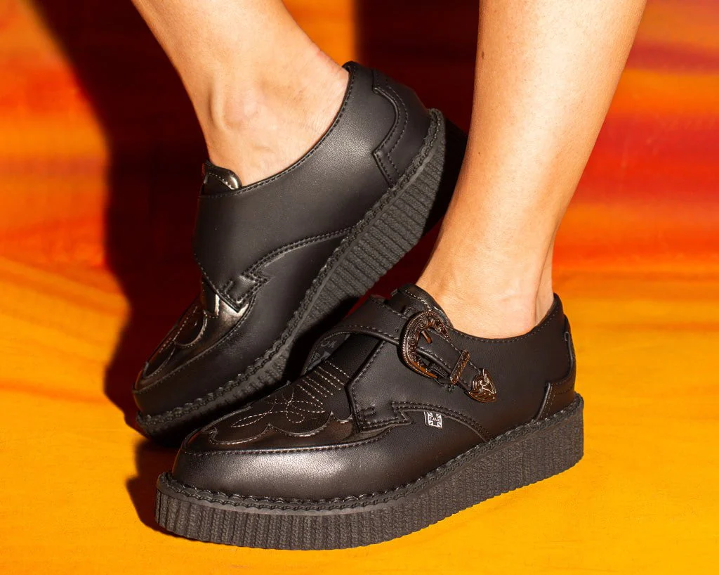 Black TUKskinâ„¢ Western Antique Buckle Pointed Creeper