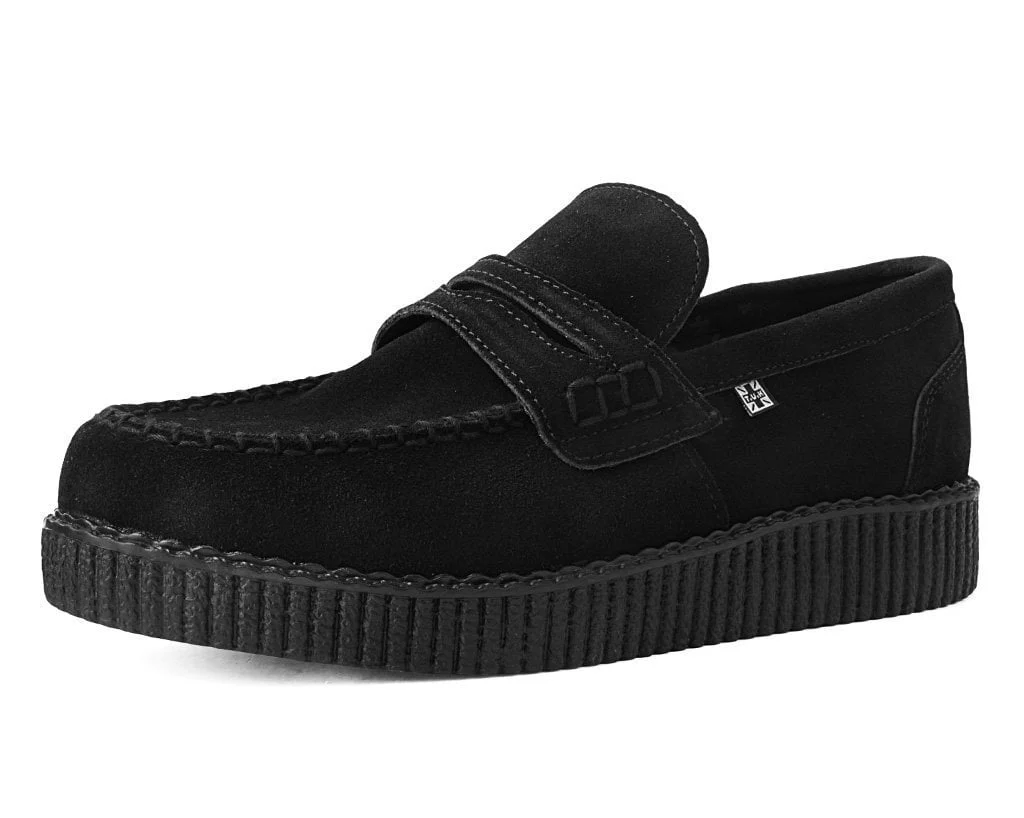 Black Suede Penny Loafer Viva Low Creeper