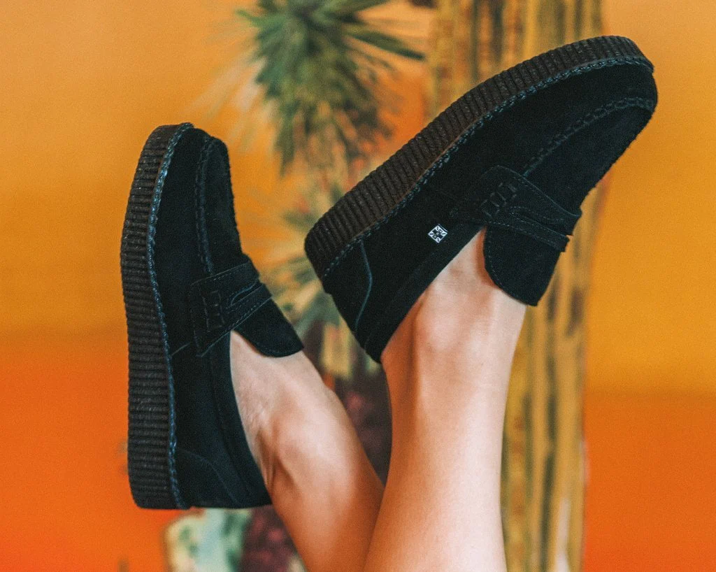 Black Suede Penny Loafer Viva Low Creeper