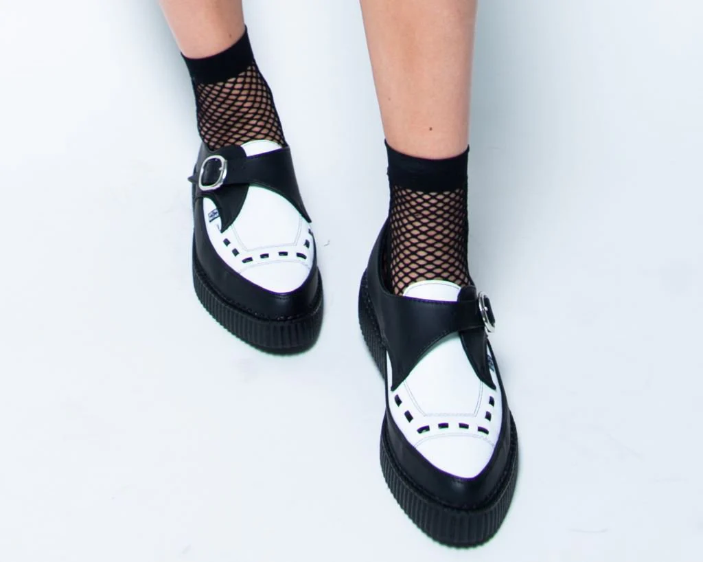 3322-Black-White-TUKskin-Pointed-Buckle-Creeper-7.webp Black & White TUKskin Pointed Buckle Creeper