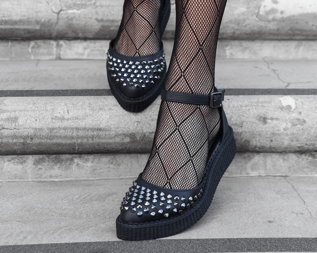 Black TUKskinâ„¢ Pointed Studded Sandal