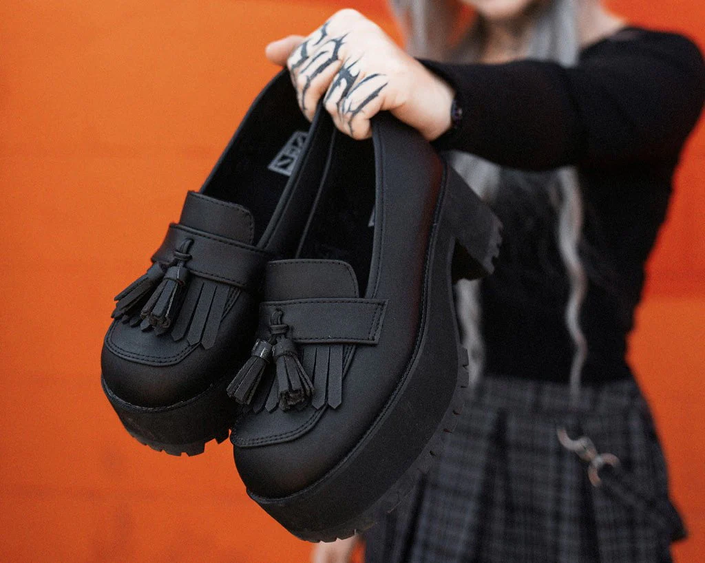 Black TUKskinâ„¢ Fringe Loafer Platform