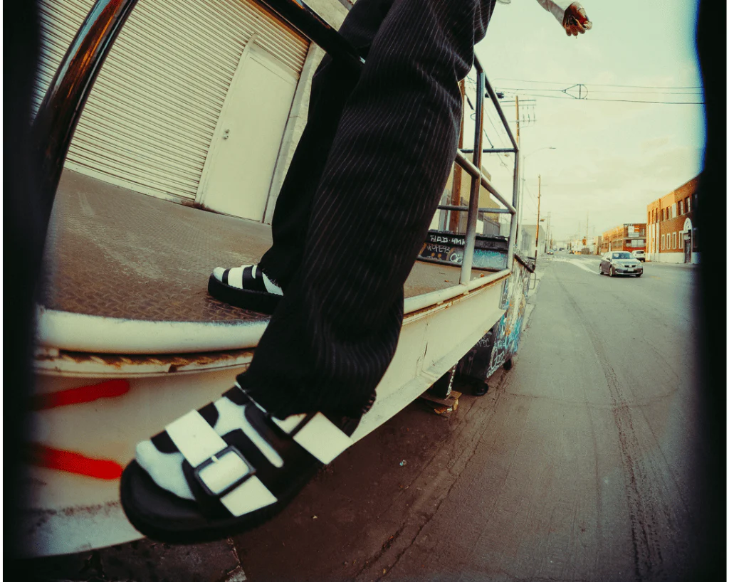 Black & White TUKskinâ„¢ 2-Buckle Viva Mondo Sandal