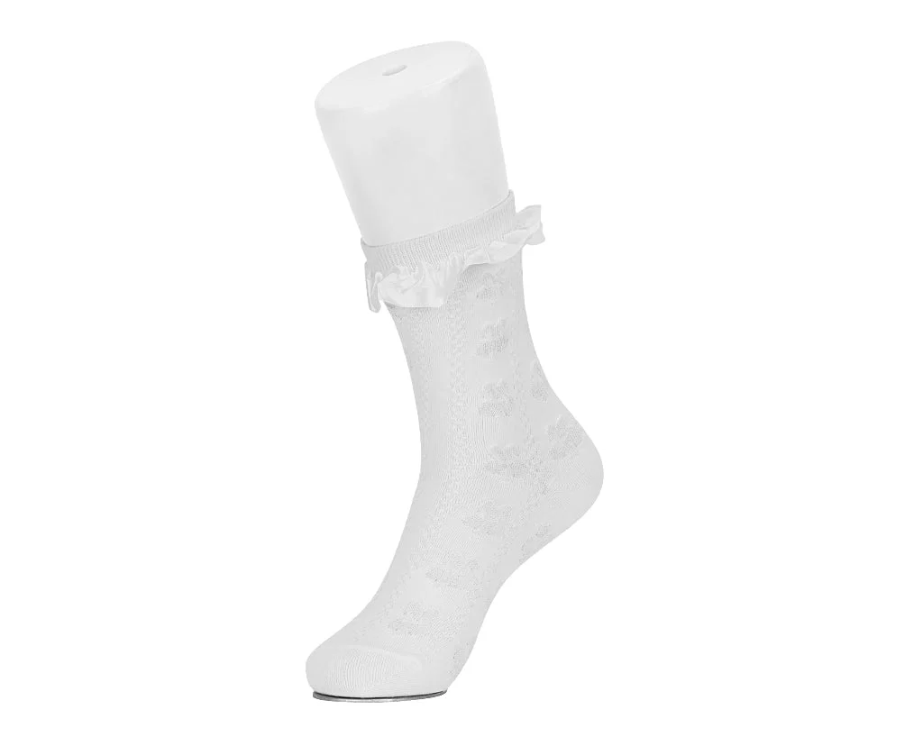 White Rose Silk Trim Sock