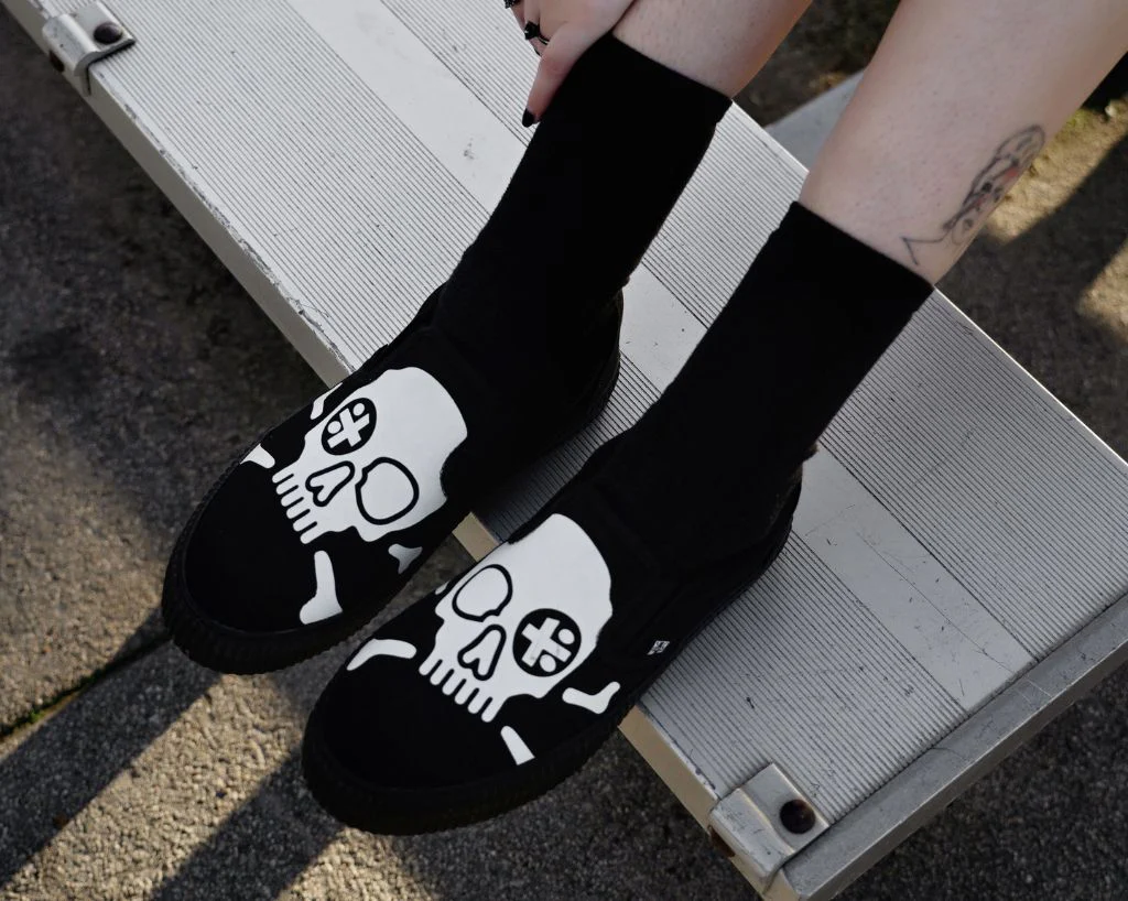 Black Skull Canvas Slip-On Sneaker