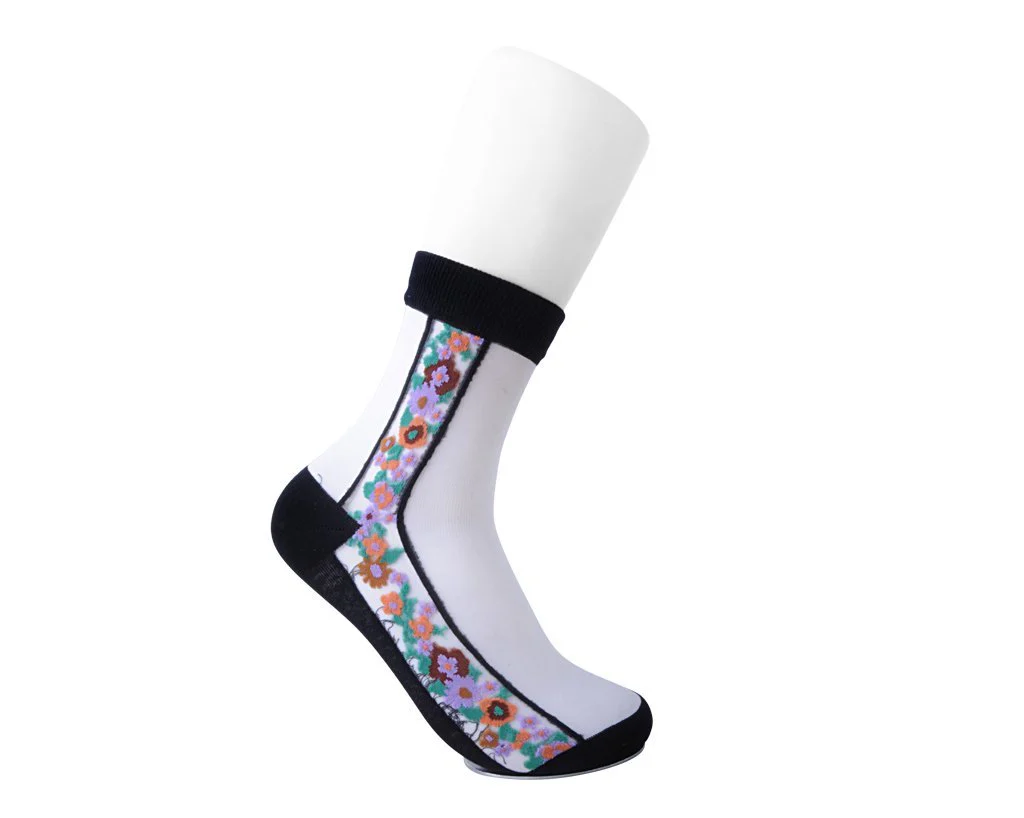 4786-Black-Stripe-Floral-Sheer-Sock-4.webp Black Stripe Floral Sheer Sock