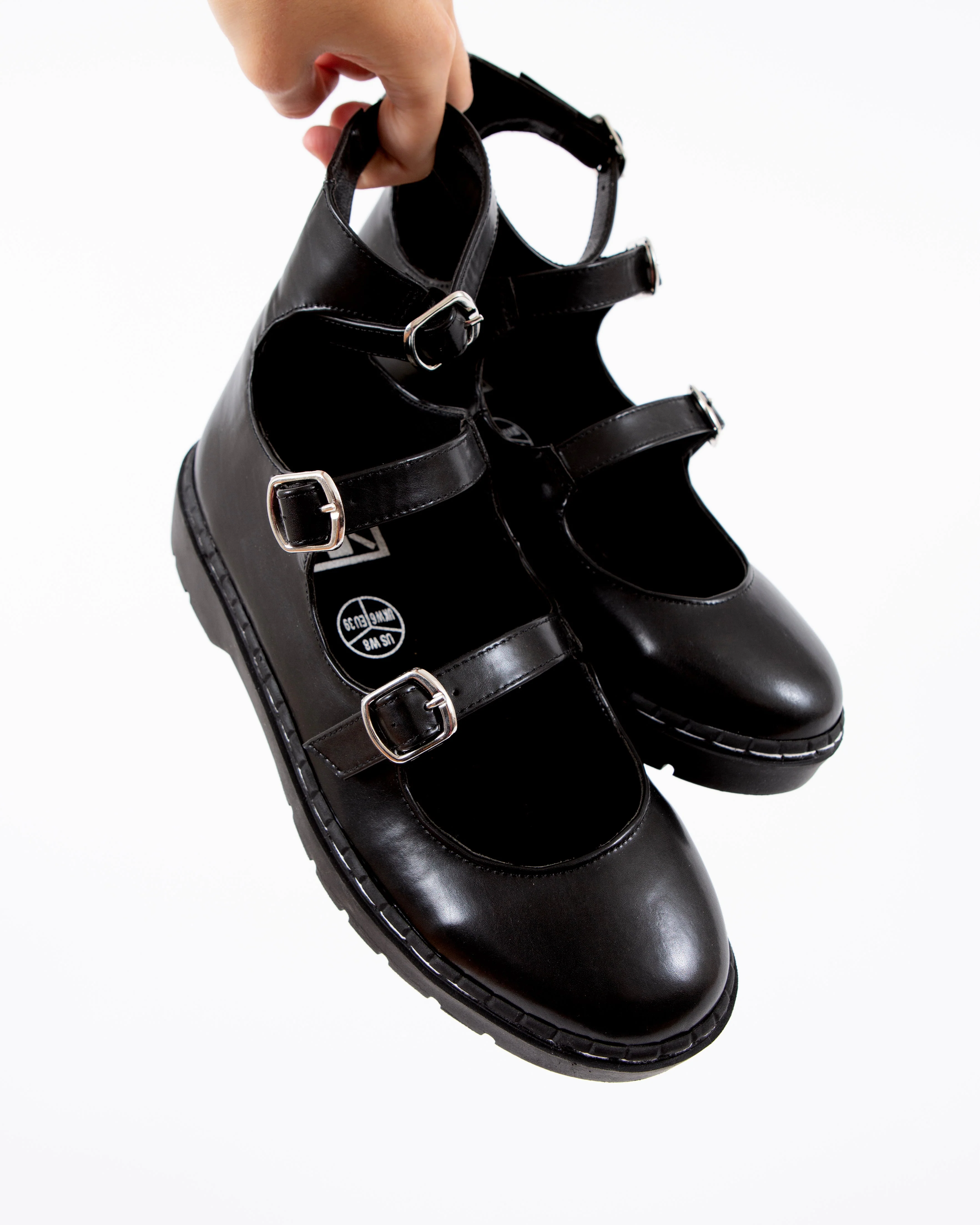 Black calf TUKskin 3 Strap Mary Jane