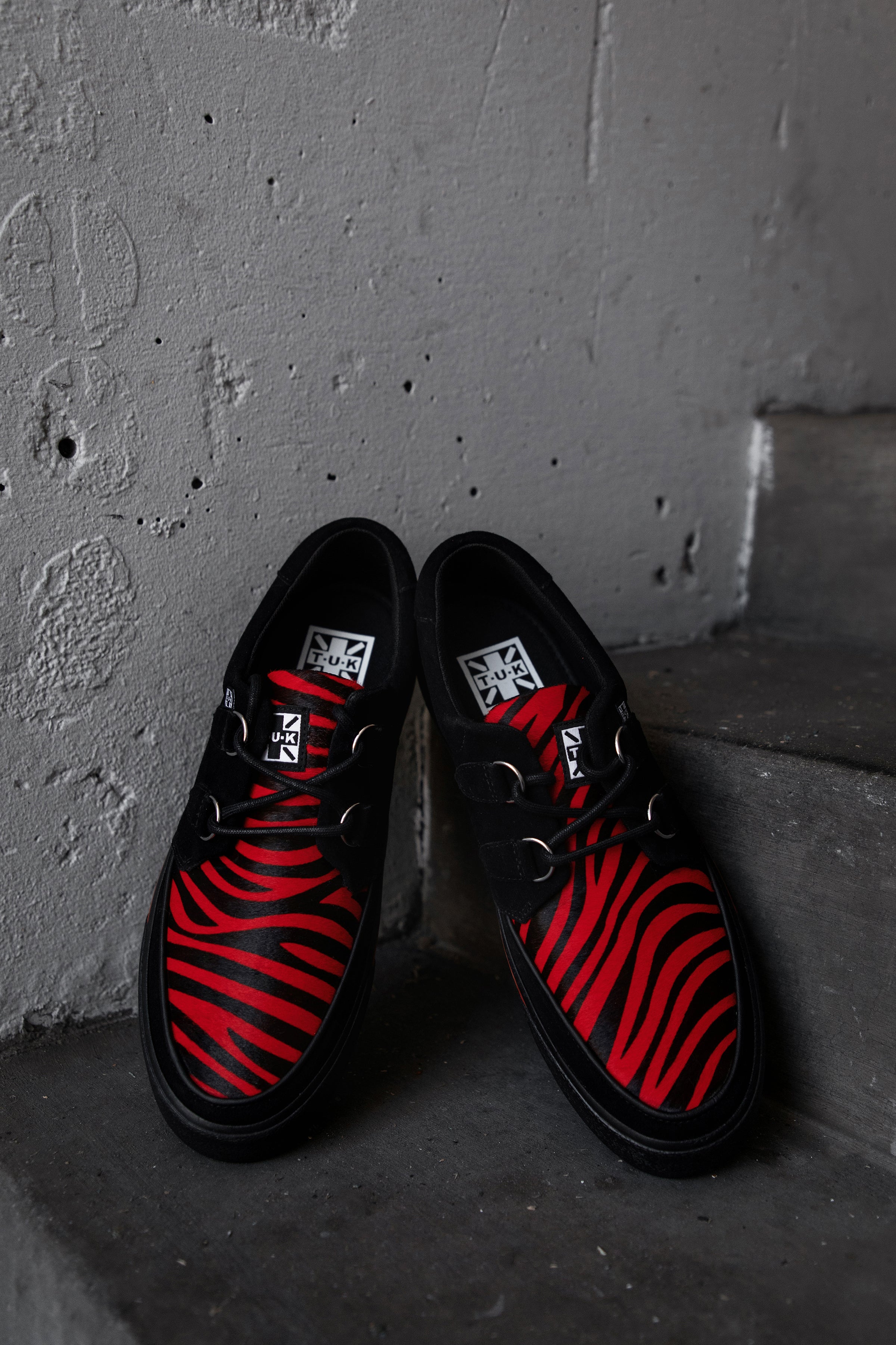 Black &Red Zebra Suede Creeper Sneaker