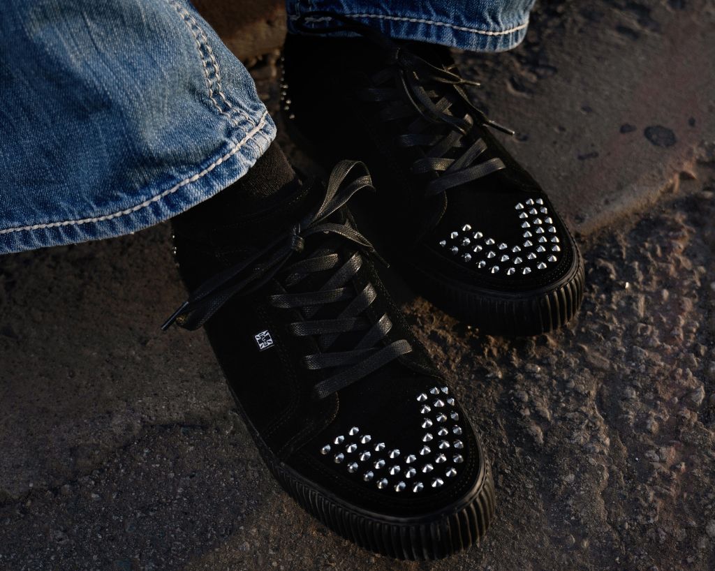 Black Suede Studded Creeper Sneaker