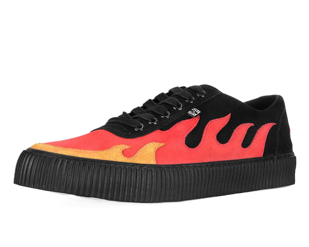 Black & Red Suede Flame Creeper Sneaker