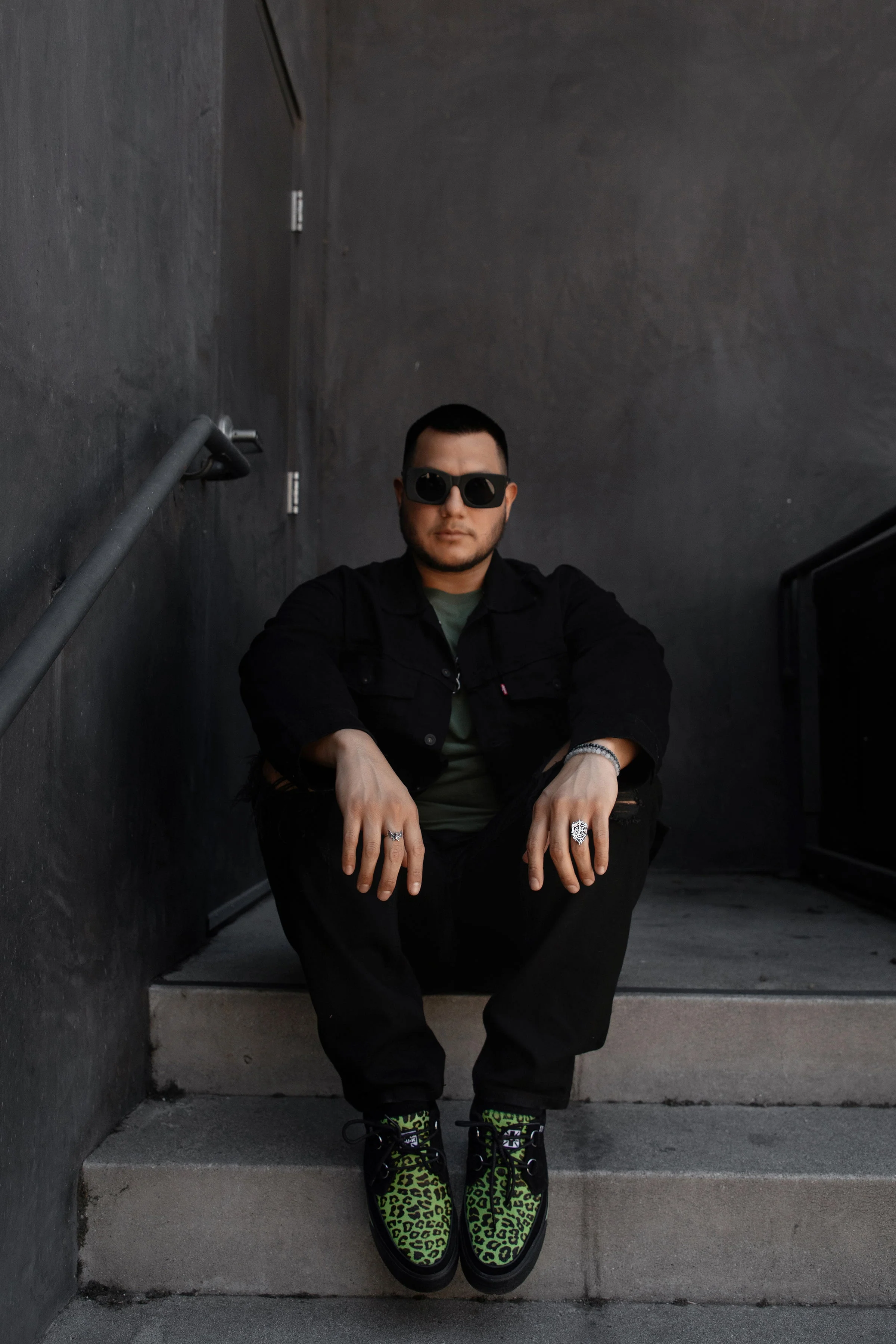 Black & Green Leopard Suede Creeper Sneaker