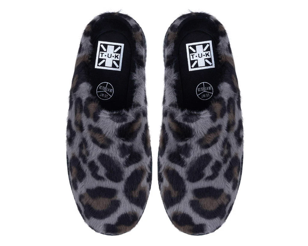 Grey Leopard Faux Fur Creeper Mule