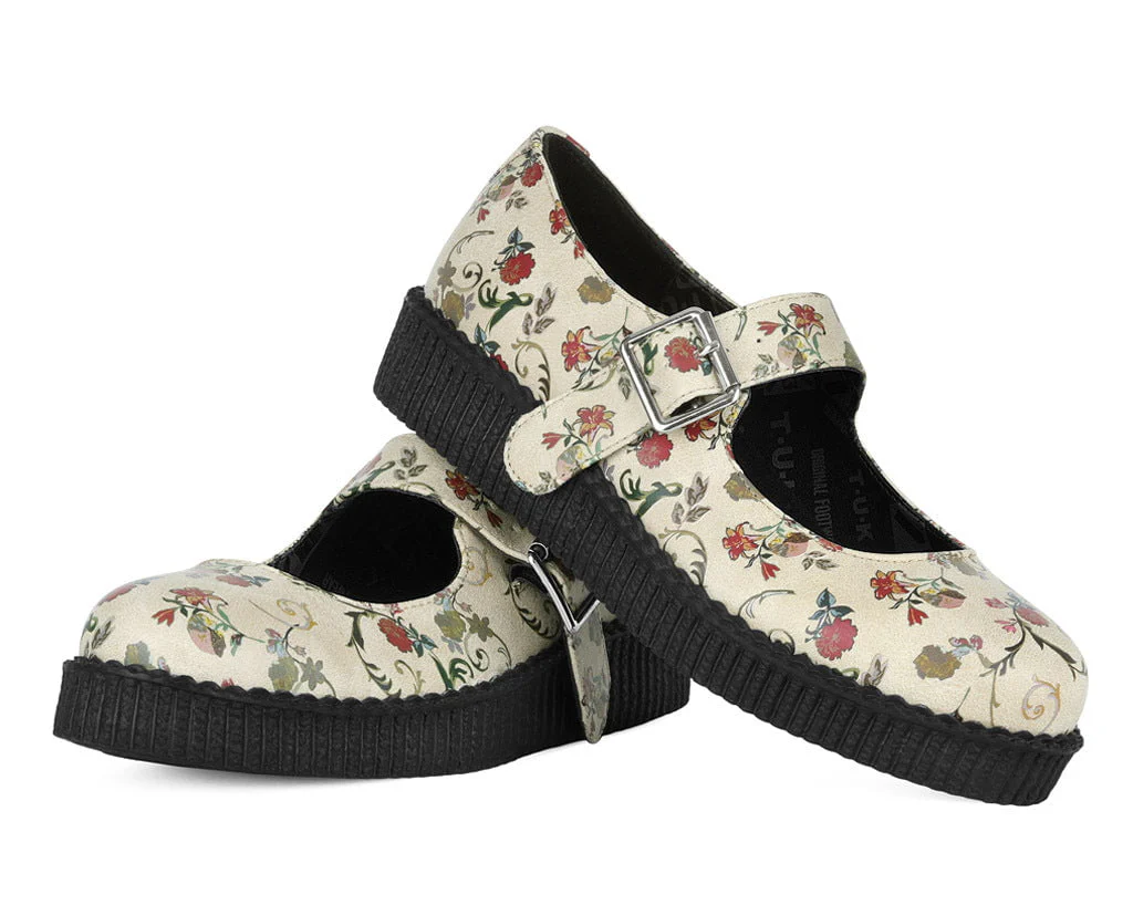 Beige Floral Viva Low Mary Jane